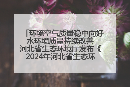 环境空气质量稳中向好 水环境质量持续改善 河北省生态环境厅发布《2024年河北省生态环境状况公报》