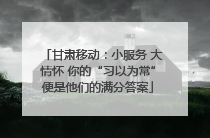 甘肃移动：小服务 大情怀 你的“习以为常”便是他们的满分答案