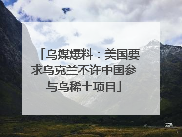 乌媒爆料：美国要求乌克兰不许中国参与乌稀土项目